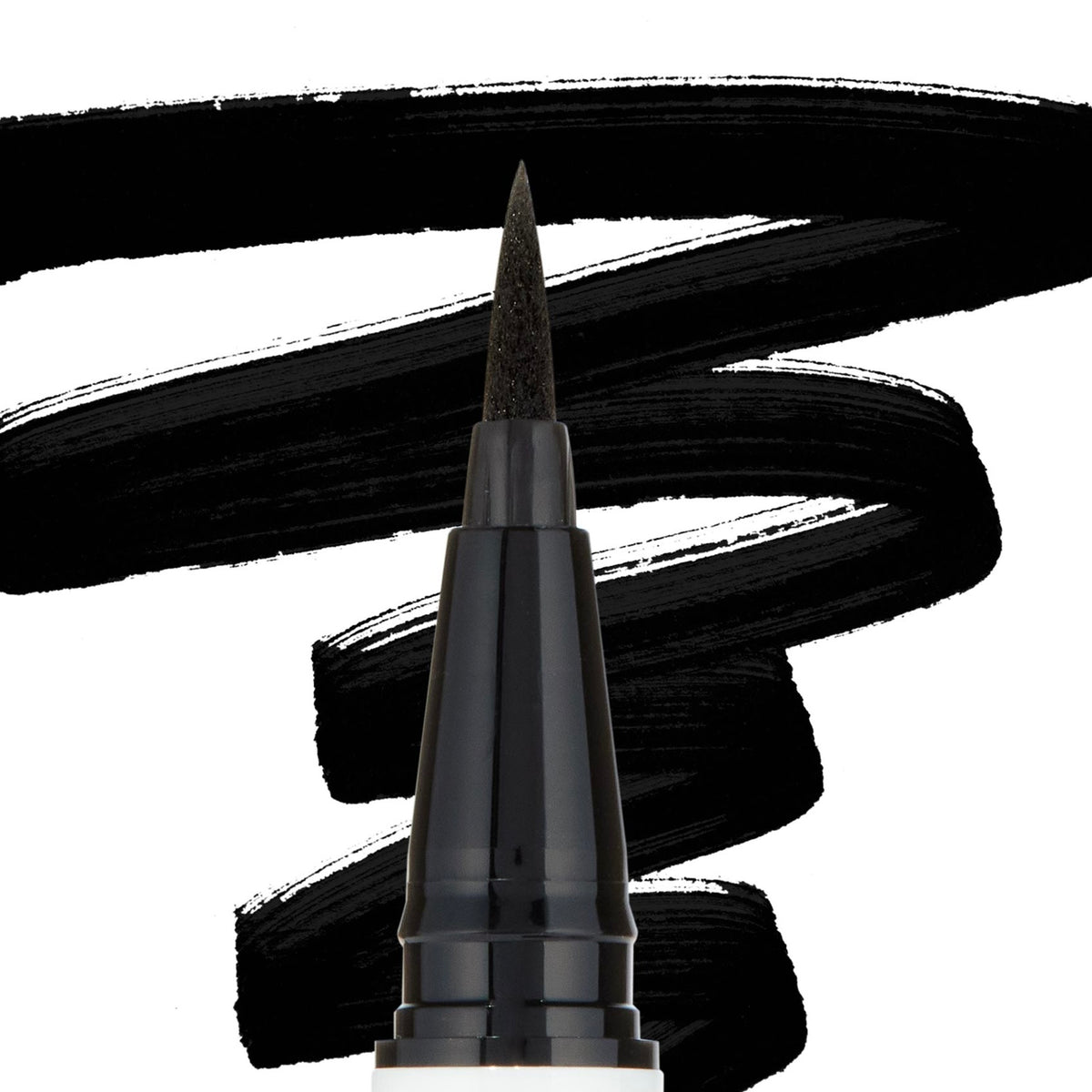 ColourPop BFF Liquid Liner Numero Uno drawing bold, jetβblack swatches, feltβtip pen delivering precise, smudgeβresistant lines against a white backdrop, ideal for sharp wings and everyday definition.
