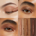 ColourPop Shadow Stix Essential Neutrals set showcases wearable eye looks - Cocktail Party, Quokka, and Walnut Ave applied on three close-up lids - alongside three cream shadow sticks in nude, bronze shimmer, and deep brown for everyday use.