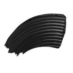 ColourPop Act Natural Mascara in Black swatch - glossy jet-black pigment swept in a curved stroke with visible ridged brush lines - on a clean white background, showcasing the shade and texture.