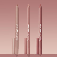 Trio of ColourPop Lippie Pencil Cool Besties standing upright, tips exposed, in light nude, pink nude, and rosy mauve tones with matching caps, arranged on a blush gradient background for a clean product shot.