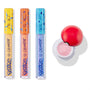 Type Advantage ColourPop Lip Set showcases three Pokémon x ColourPop lip glosses - gold, peach, and iridescent lavender with Jolteon, Eevee, and Vaporeon caps - plus an open Poké Ball lip balm pot with pink tint on a white background.