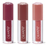 Trio of ColourPop Lip Stain, Everyday Besties, standing upright - clear tubes with ColourPop logo and heart-shaped caps in deep berry, warm mocha, and soft rosy nude shades, grouped as a bundle on a white background.