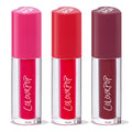 Very Berry ColourPop Lip Stain trio standing upright, showcasing bold berry shades - fuchsia, cherry red, and deep plum - in clear tubes with ColourPop logo and heart-shaped caps, lined up on a white background.