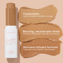 ColourPop Pretty Fresh Tinted Foundation Balm, shade Dark 17, shown as a twist-up stick beside three medium-dark swatches illustrating light to medium buildable coverage and a blurring second-skin finish; infused with hyaluronic acid, peptides, niacinamide.