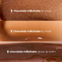 Triple Chocolate Lip Care Kit displaying three Chocolate Milkshake swatches - gritty lip scrub, creamy lip mask, and glossy lip balm - stacked close-ups of chocolate-brown textures with shine, a ColourPop Lip Care Kit for soft, hydrated lips.