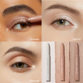 ColourPop Shadow Stix Metallic Neutrals swiped on lids - Socialite, Cold Girl, and Honey BB - show shimmering rose, icy pearl, and warm copper finishes on close-up eyes, alongside three twist-up cream eyeshadow sticks.