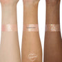 Floating Lights glitter gel from the Disney Tangled and ColourPop Collection swatched on three skin tones, showing the iridescent pink and gold sparkles of this Back In Stock ColourPop full collection set shade.