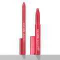 Va Va Voom ColourPop Lippie Stix + Pencil Set stands upright with caps off, revealing a vivid red lip pencil tip and creamy Lippie Stix bullet; glossy red packaging with white branding, caps nearby on a clean white background.