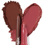 Jade ColourPop Lippie Kit shows a cocoa-brown lip pencil and shimmery rose Lippie Stix crossing a heart of matching swatches, highlighting matte and metallic textures on a clean white background.