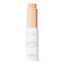 ColourPop Pretty Fresh Tinted Foundation Balm in shade Fair 1 stands upright with cap removed, twist-up stick raised to show a light fair-beige balm bullet in a white tube with peach lettering, centered on a plain white background.