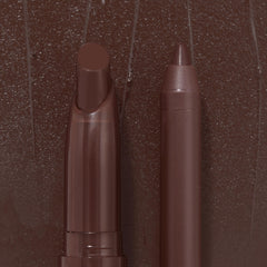 ColourPop Lippie Stix + Pencil Set Lip Service showcasing a creamy Lippie Stix and matching precision lip pencil in deep brown, standing side by side against a glossy brown swatch backdrop that highlights the pigment and finish.