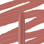 ColourPop So Juicy Plumping Lip Liner with Peptides in Westwood, twist-up tip exposed, showing creamy warm rosy‑nude color; bold matching swatches sweep across a white background to highlight smooth payoff and precision.