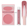 That’s So Rosy ColourPop Cheek & Lip Set featuring a rosy pink cream blush in a pink compact with star accents and a matching Ultra Blotted Lip tube with doe-foot and swatch strip, arranged on a white background for a soft monochrome look.