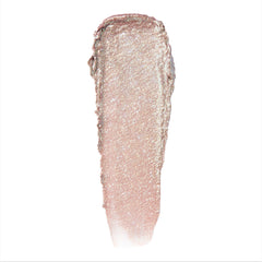 Single swatch of ColourPop Cullen Coven Jelly Much Shadow, a shimmering pale champagne-pink cream eyeshadow with fine glitter reflecting multicolor sparkles, shown in a thick streak on a white background for the Twilight collection.