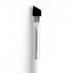 ColourPop Angled Eye Brush showcasing firm black angled bristles for precise eyeliner and brow definition, with a shiny chrome ferrule and white handle, close-up on a white background.