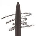 ColourPop Ash Brown brow pencil tip drawing cool‑toned brown swatches on a white background, showcasing precise, buildable pigment for natural-looking brows.