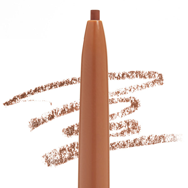 ColourPop Auburn brow pencil draws warm auburn swatches on a white background, shown close-up with the tip extended to showcase the Brow Pencil shade Auburn.
