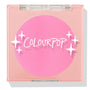Prairie Air ColourPop Pressed Powder Blush compact sits closed, displaying a vibrant bubblegum pink pan beneath a clear lid with white sparkle icons and the ColourPop logo, housed in a peach square case on a white background.