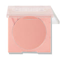 Why Hello ColourPop Pressed Powder Blush showing a peachy‑pink matte pan in a soft pink square compact with a clear lid half open on a white background.