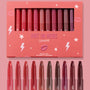 Heat Warning ColourPop Lippie Vault Set displaying 10 Lippie Stix shades from coral and pink to red, mauve, and deep berry, arranged in a pink “Hot in Here” box with stars and lightning bolts, with the open lipstick bullets shown below.