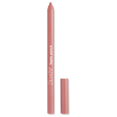 ColourPop Lippie Pencil in Another Round stands upright with the cap off, tip exposed; a rosy nude pink lip liner in a slim tube on a white background, showing lippie pencil branding for precise lip lining and definition.
