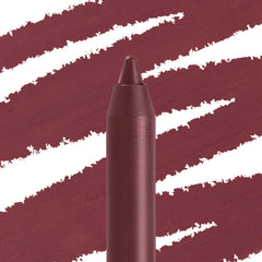 Bounce ColourPop Lippie Pencil standing upright with a creamy, precise tip, drawing deep mauve-burgundy swatch streaks across a white backdrop to show smooth, high-pigment payoff for crisp lip lining.