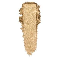 ColourPop Cheap Date Super Shock Shadow swatch - warm metallic gold eyeshadow smeared in a single vertical stroke, showcasing fine sparkle and creamy texture, against a clean white background.