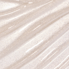 ColourPop Fresh Kiss Glossy Balm in Whipped Cream swatched as smooth, streaked layers of sheer opal gloss with fine silver and pink sparkle, showcasing the shimmering Lip Gloss & Lip Oil texture against a light background.