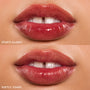 Baby Fox ColourPop Lip Stain swatched on lips - top shows glossy application with high shine, bottom shows the lasting stain - a sheer warm rosy-red tint in a close-up studio shot, showing a before-and-after finish comparison.