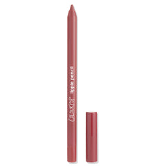 ColourPop Lippie Pencil in Double Tap stands upright uncapped, revealing a rosy mauve tip, with the cap set beside the barrel displaying lippie pencil branding on a clean white background.