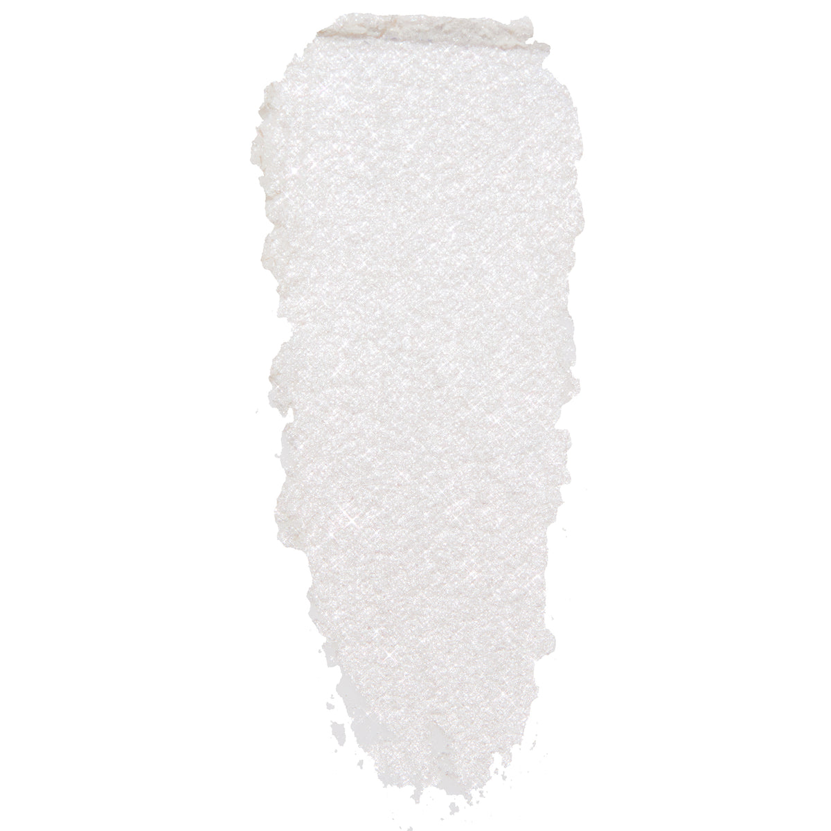 Tassel Super Shock Shadow by ColourPop - pearly white eyeshadow swatch shimmering with icy silver microglitter - smeared in a single swipe to show creamy texture and high-shine finish, on a clean white background.