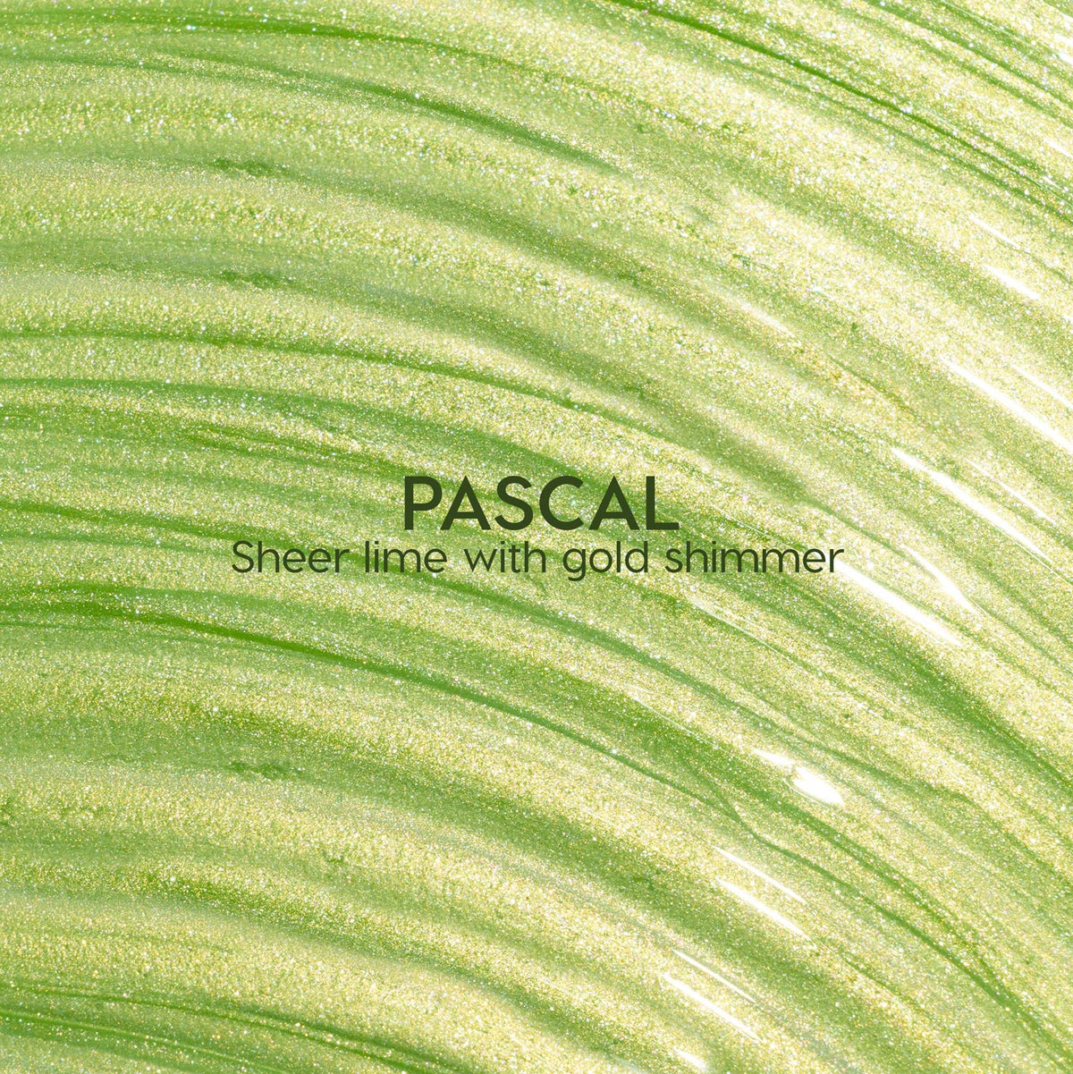 ColourPop Ultra Glossy Lip Pascal swatch glistens in sheer lime green with gold shimmer, glossy strokes sweeping across a close-up macro texture.