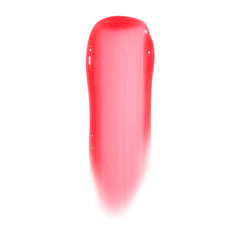 Experiment 626 ColourPop Ultra Glossy Lip swatch glides in a thick, high-shine streak, showing a sheer hot-pink, jelly finish with translucent edges on a white background.