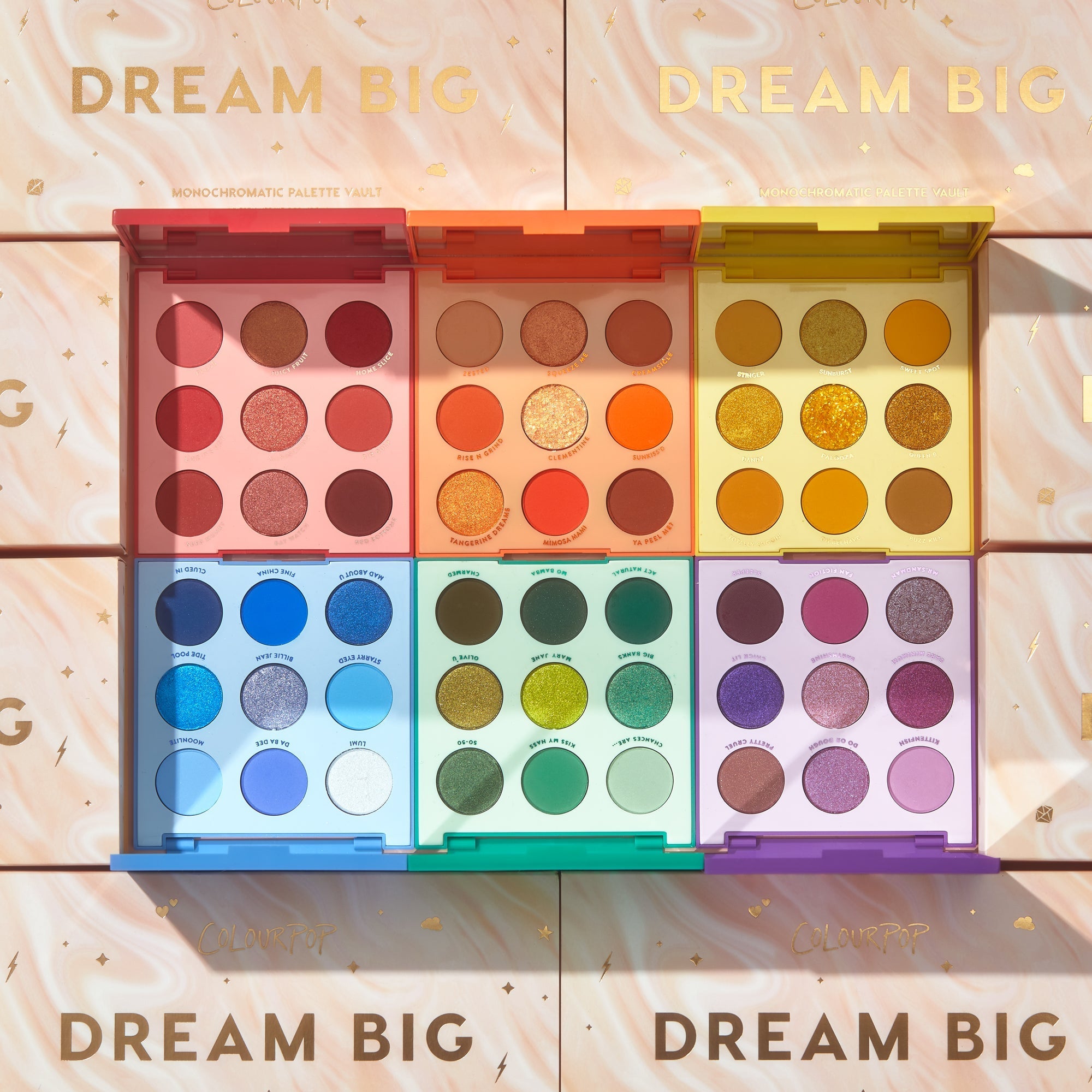 Colorpop Dream Big store Monochromatic Pallette Vault, 6 Palettes