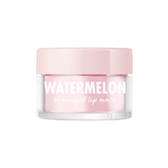 ColourPop Watermelon Lip Mask shown in a small clear glass jar with a pale pink lid, the light pink overnight formula labeled “WATERMELON” in white, sitting centered against a clean white background.