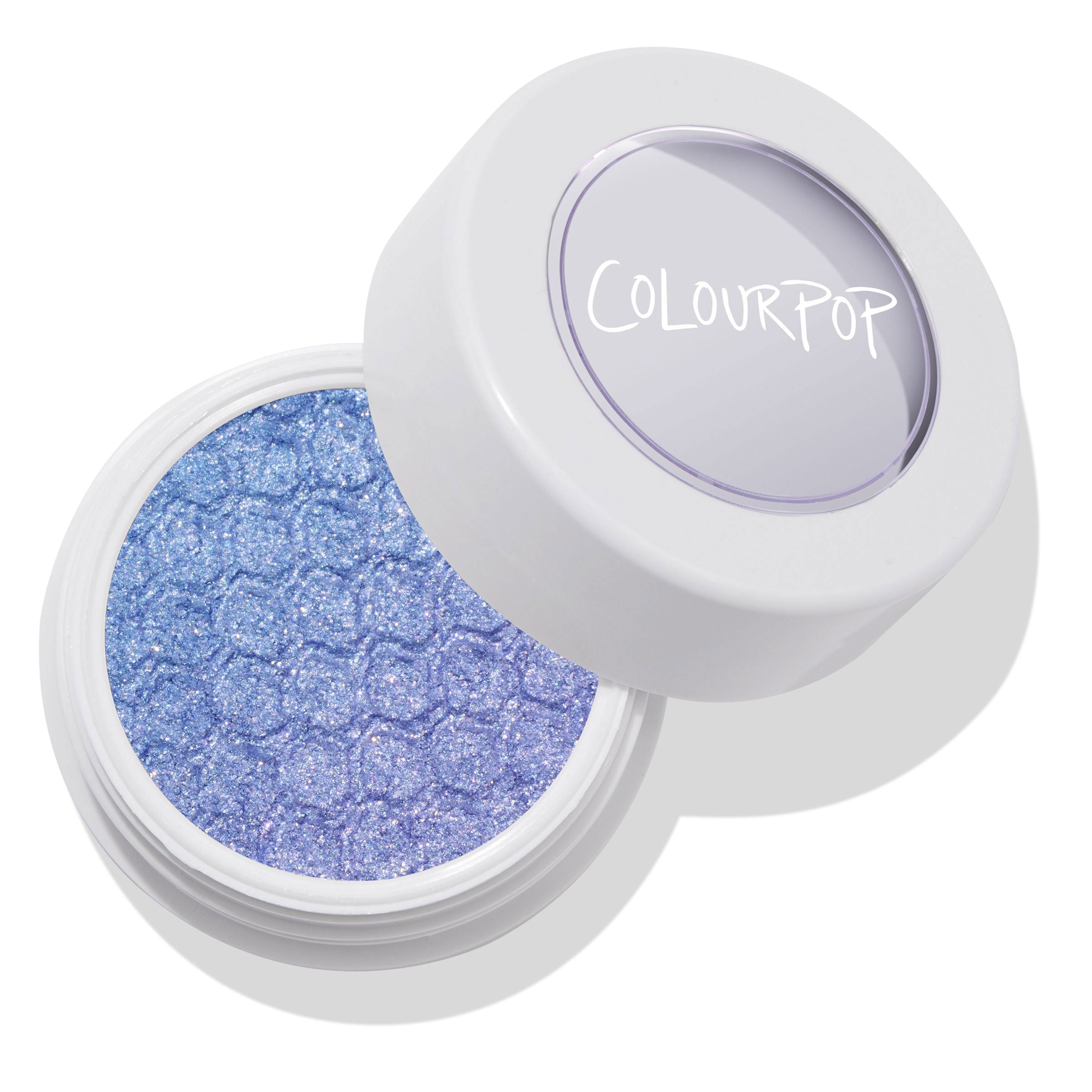 Colourpop super shock shadow in REM a Periwinkle blue with lavender and silver glitter.