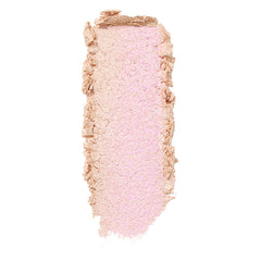 ColourPop Felicity Super Shock Highlighter swatched in a vertical swipe, a soft champagne‑pink luminizer with pearly iridescence and a subtle gold shift, shown on a clean white background.