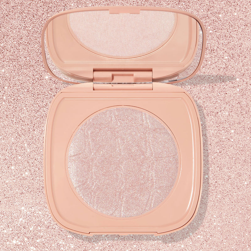 Soft Pink icy pink with gold pinpoints SOL Face & Body Highlighter compact with mirror