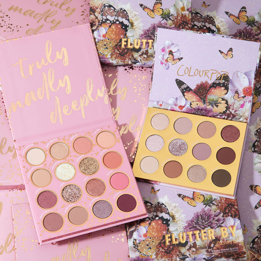 ColourPop Oh She Pretty bundle - Truly Madly Deeply and Flutter By Palettes shadow palettes. Pretty mauves and cool pink shades.