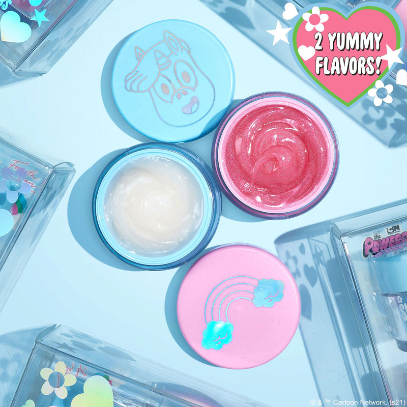 Powerpuff Girls x Fourth Ray Ultra Superpowers Lip Mask Duo featuring flavors vanilla chai-infused Sugar and Spice and funfetti cake-flavored Everything Nice