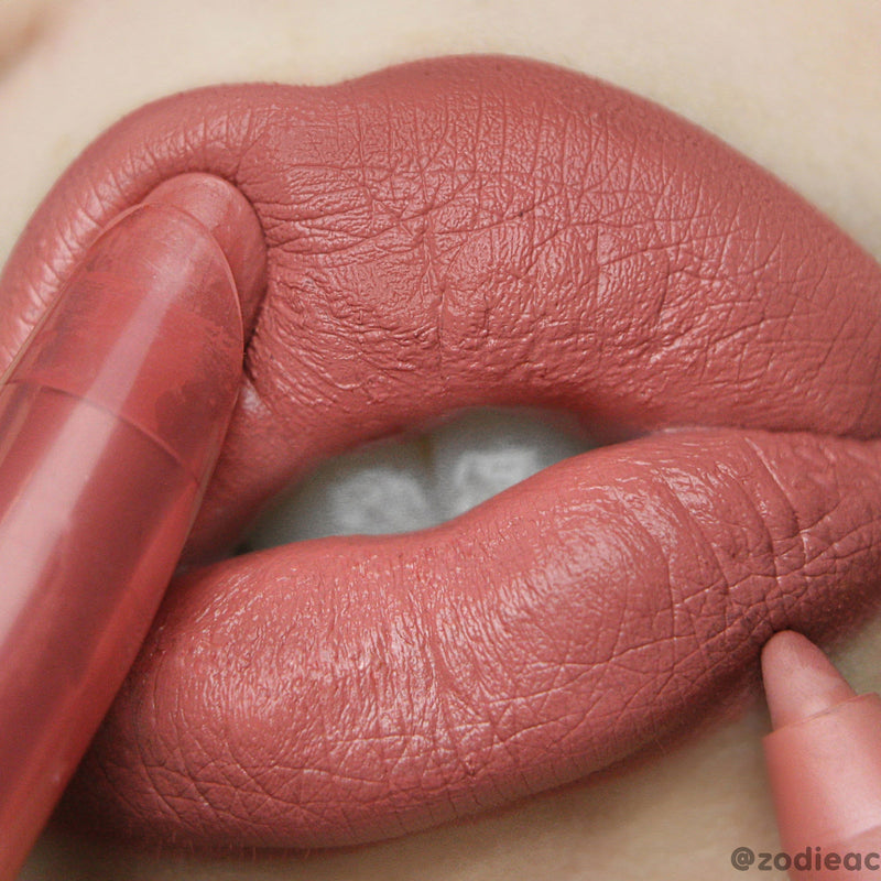 ColourPop Lippie Pencils in Another Round, a rosy nude on lip