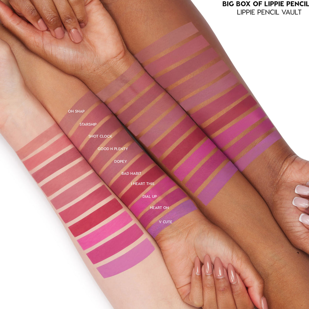 ColourPop Lippie Pencils in Dial Up, a poppin' hot pink arm swatcch