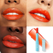 Colourpop In the Springs Glowing Lip in Desert Aura - bright tangerine shade on lips.