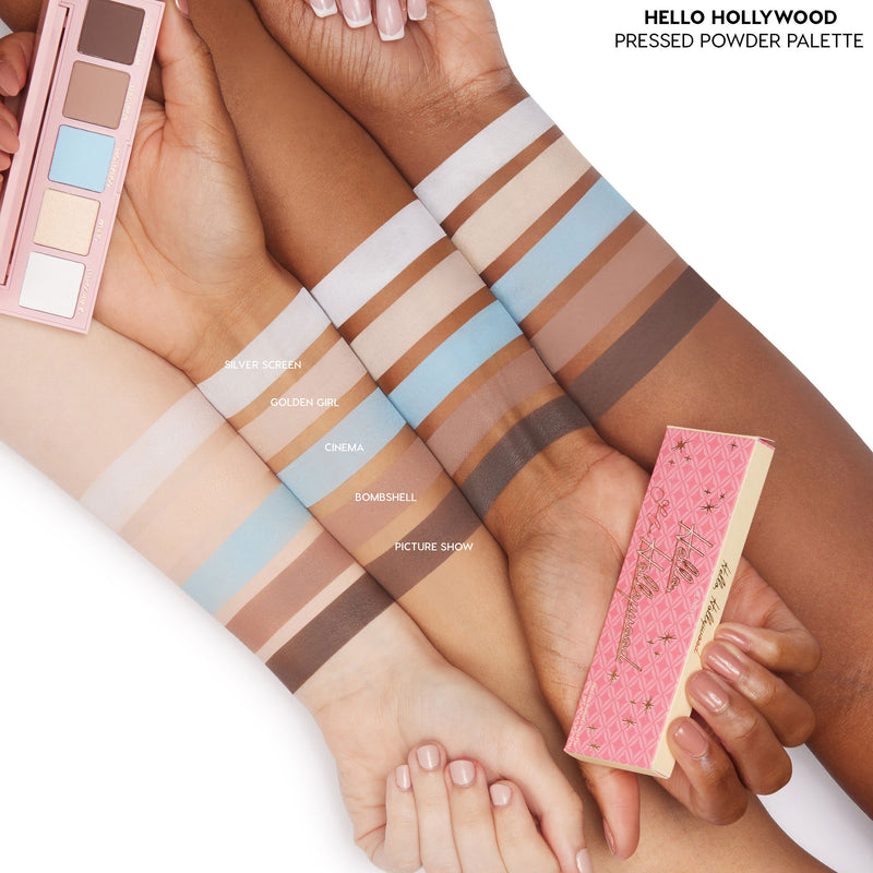 Colourpop Jasmine Chiswell collection Hello Hollywood palette with 5 shades arm swatches.