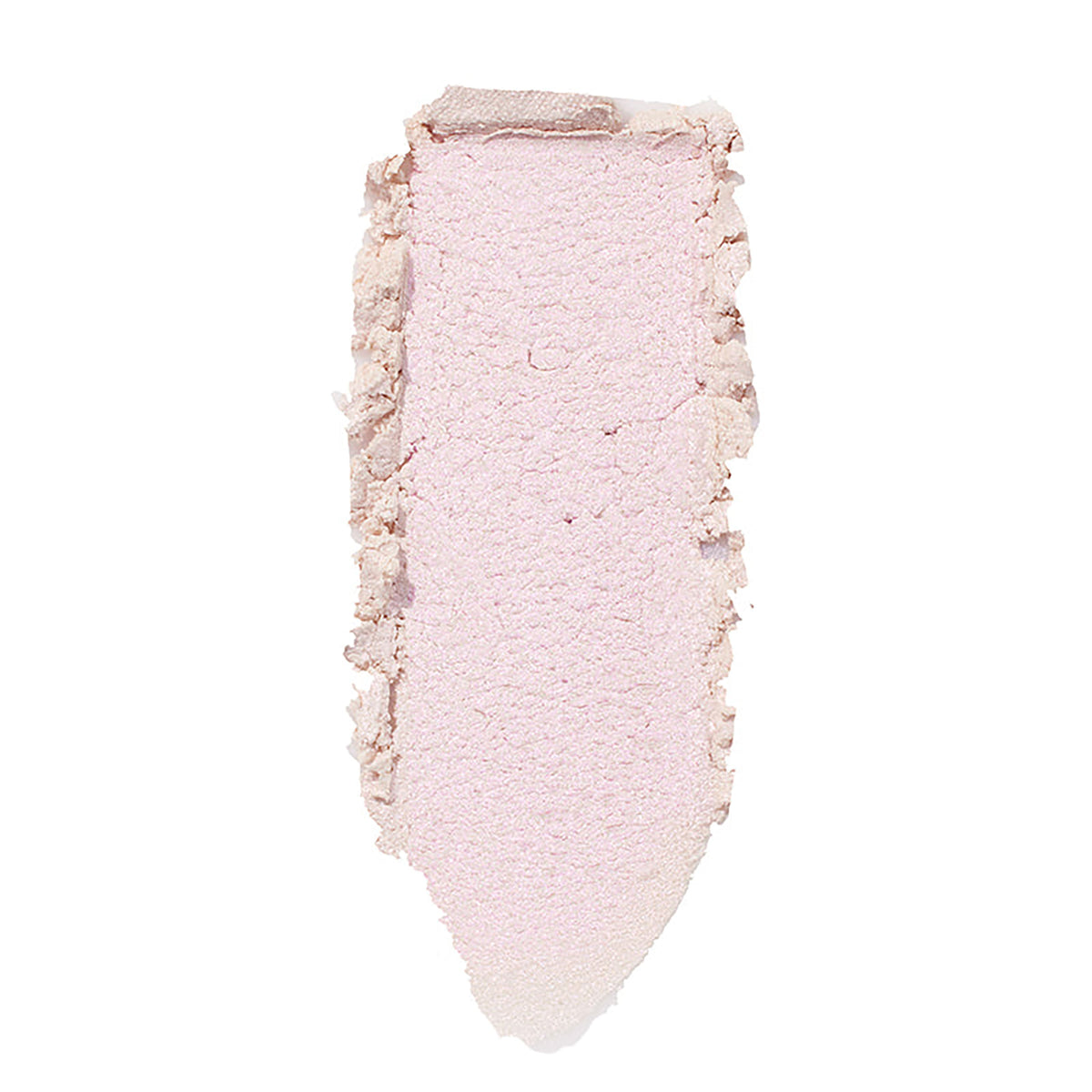 ColourPop Monster Super Shock Highlighter swatched in a single vertical swipe, revealing a pale pink, pearly shimmer with soft, crushed edges and a creamy powder texture on a white background.