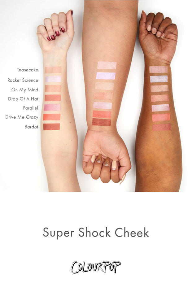 Bardot pearlized rusty red copper Super Shock Blush arm swatch