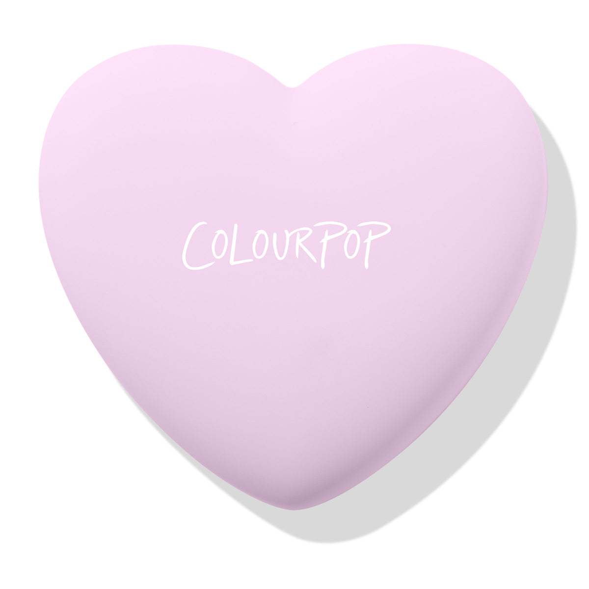 Cupid’s Bow ColourPop Pressed Powder Blush compact closed - pastel lavender heart-shaped case with white COLOURPOP logo, angled on a clean white background with a soft shadow.