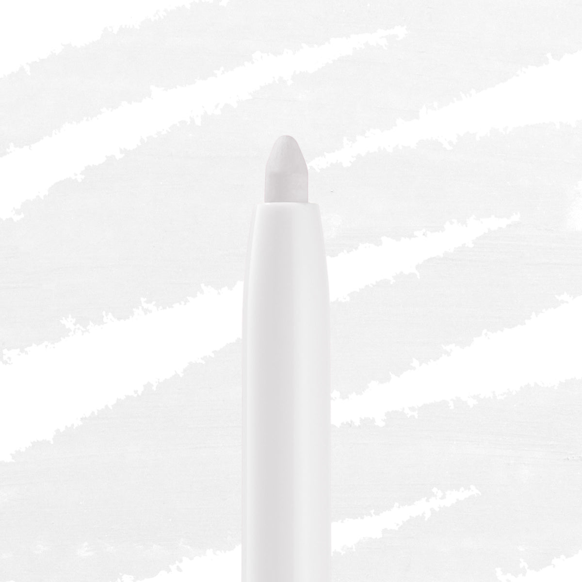 White twist-up eyeliner tip extends from a sleek white barrel, ColourPop Crème Gel Liner in Exit shade, shown close-up against a light streaked background.