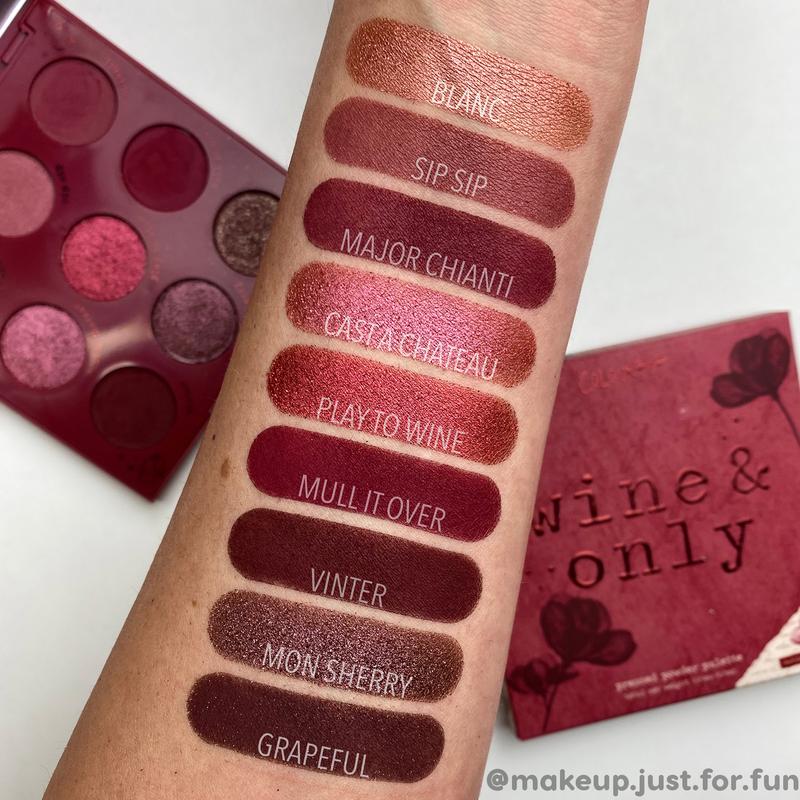 ColourPop Wine & Only rich burgundy 9 pan shadow palette arm swatches