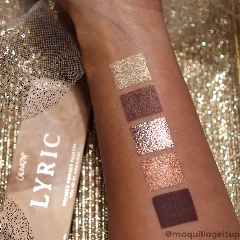 ColourPop Lyric rich golds and bronze 5-pan shadow palette arm swatches